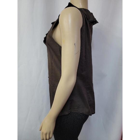 Oscar De La Renta, Size 14 Brown Buttons Up Ruffled Women's Top Blouse #R1 - Picture 6 of 10